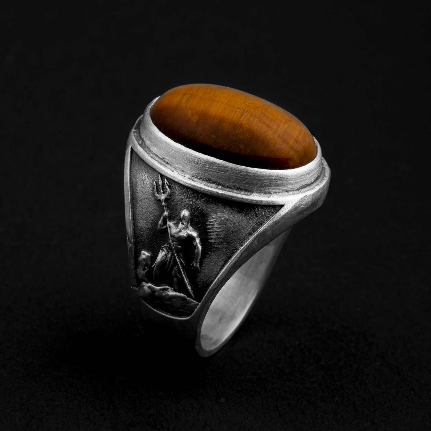 handmade sterling silver Poseidon Tiger Eye Gemston Ring