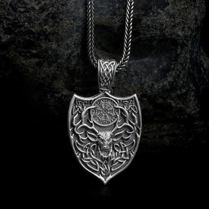 sterling silver Aegishjalmur Pendant - Celtic Deer Neckalce