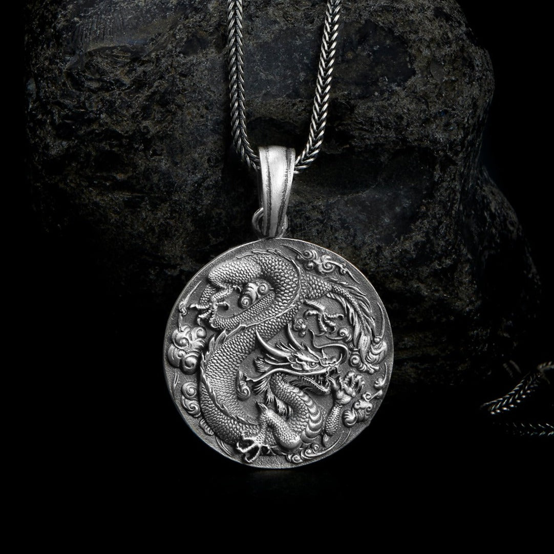 Sterling Silver Ancient Chinese Dragon Necklace