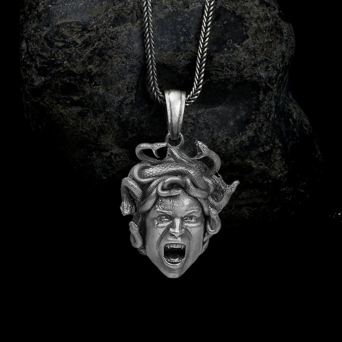 sterling silver Angry Medusa Head Necklace