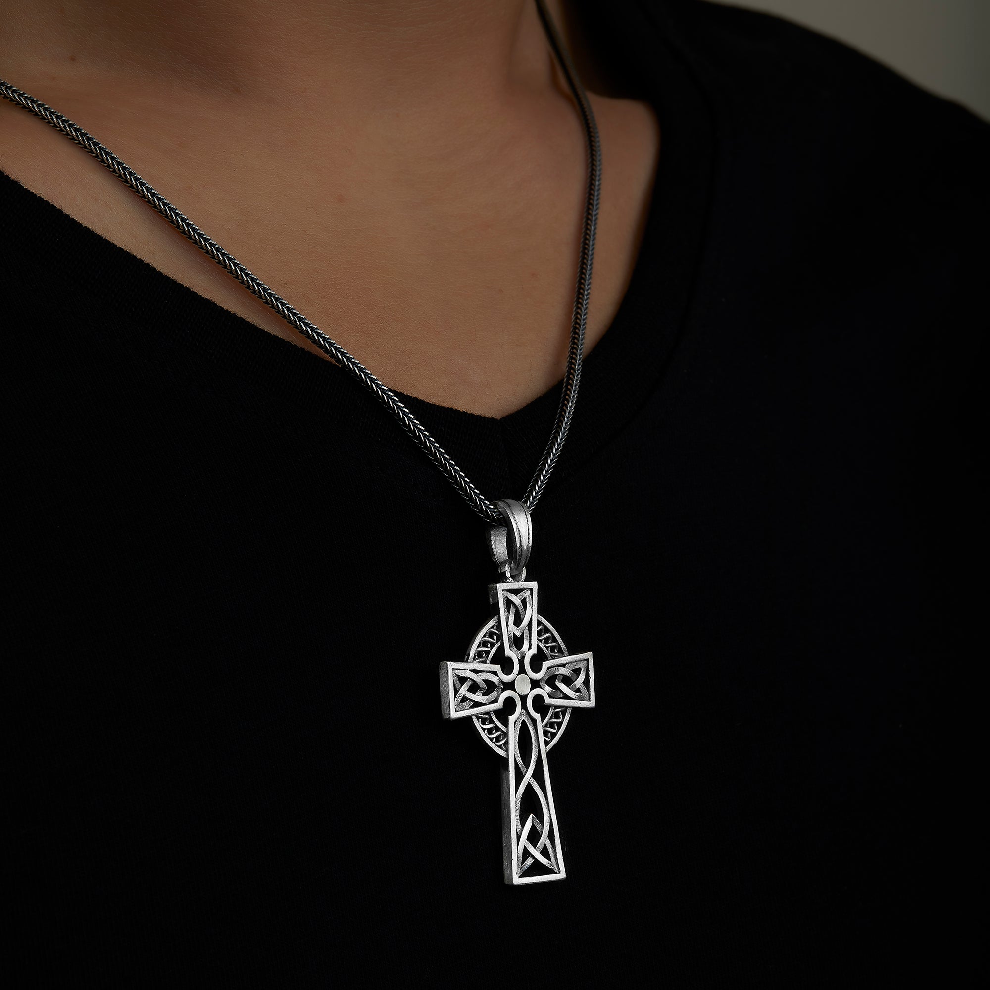 handmade sterling silver Products Celtic Cross Necklace on the neck preview
