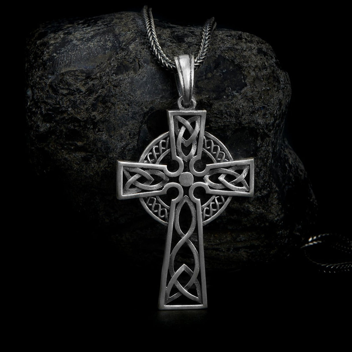 Men's Black Spinel Celtic Cross Shield Necklace - ShanOre Irish Jewlery