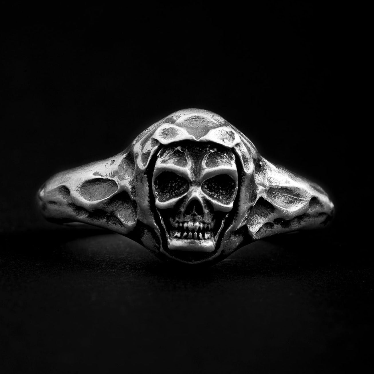 handmade sterling silver Circle Skull Biker Ring