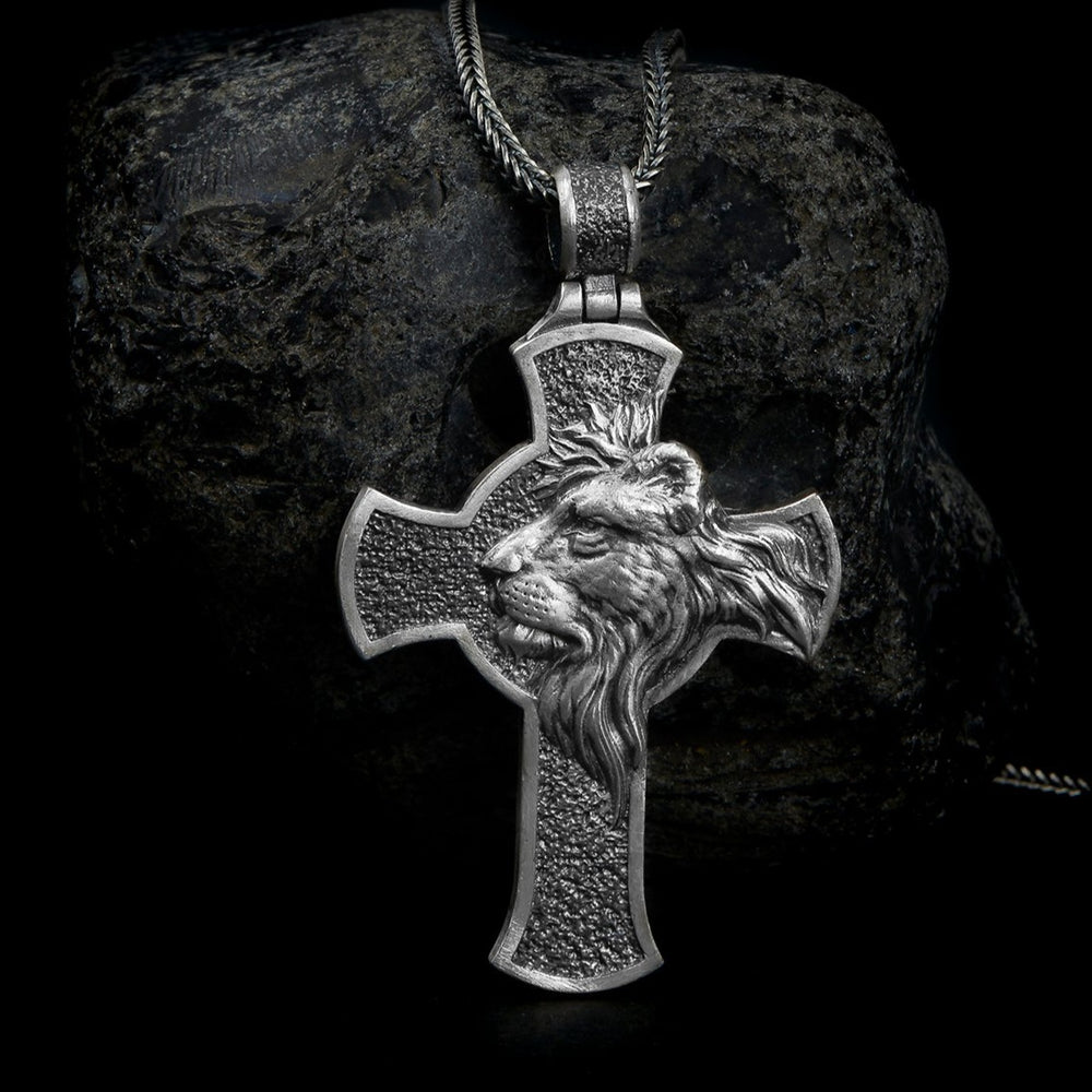 handmade sterling silver Cross Lion Necklace