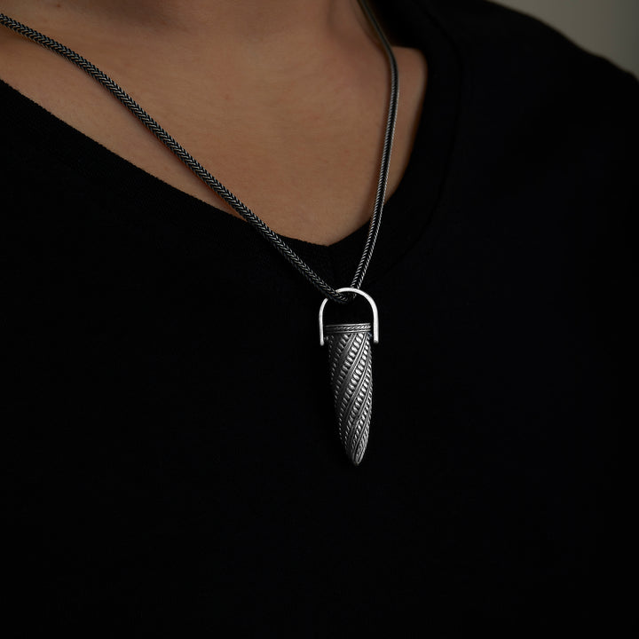 handmade sterling silver Dazzling Bullet Necklace on the neck preview