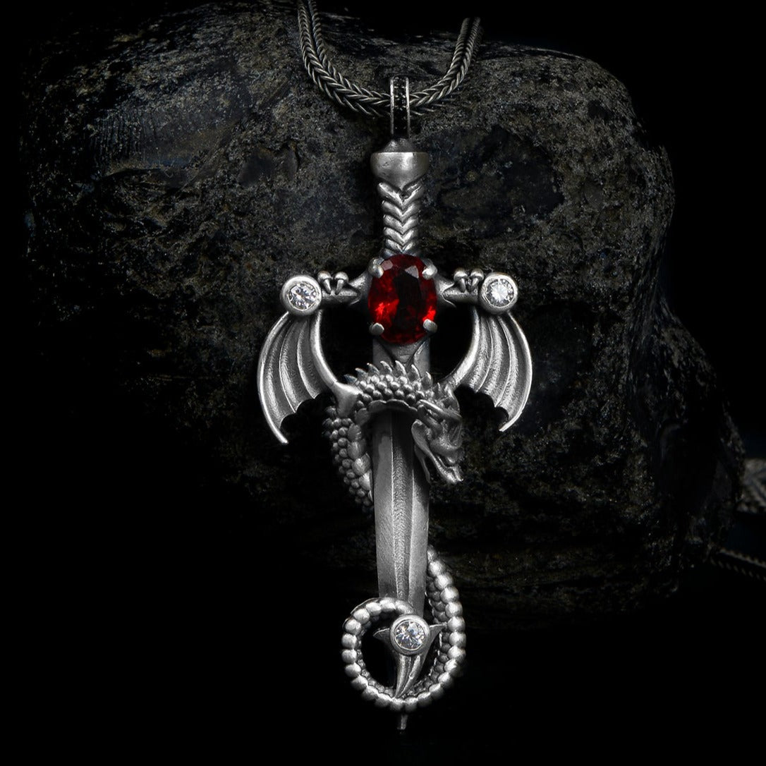 handmade sterling silver Dragon Sword Necklace
