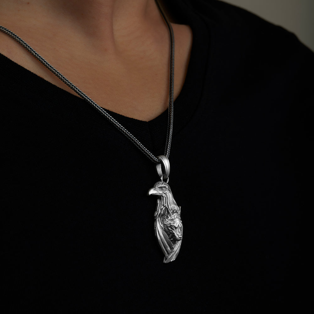 Eagle Wolf Necklace on the neck preview