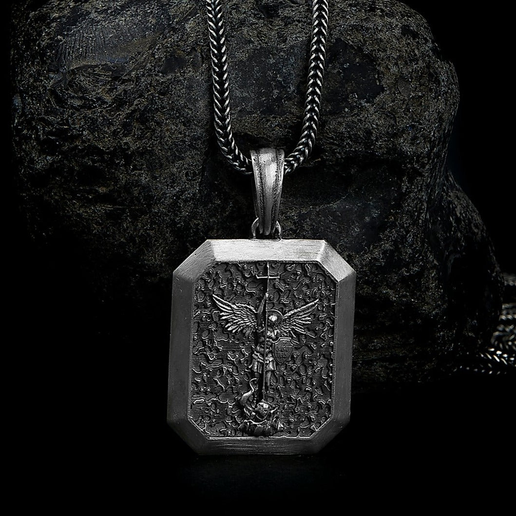 handmade sterling silver Engraved Saint Michael Necklace