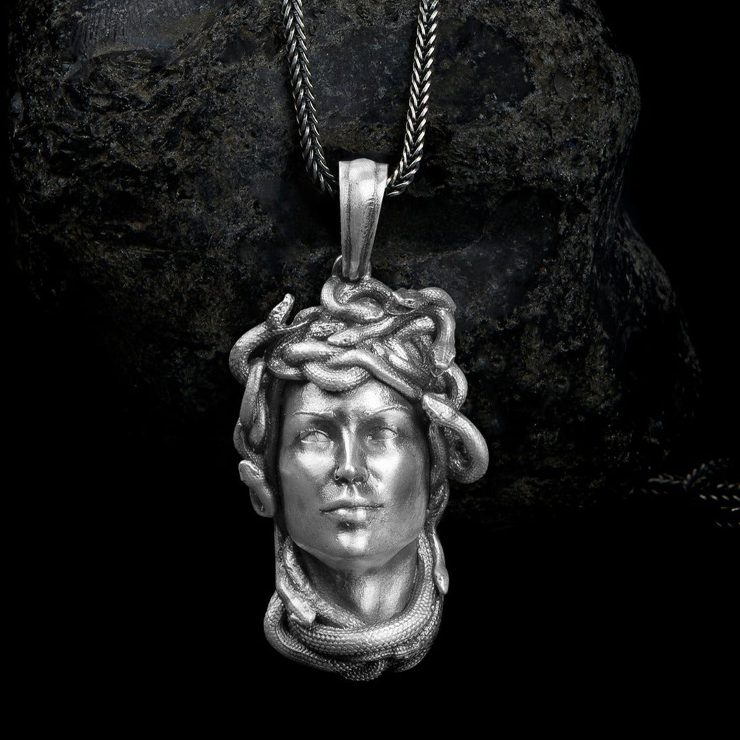 handmade sterling silver Gorgon Medusa Head Necklace