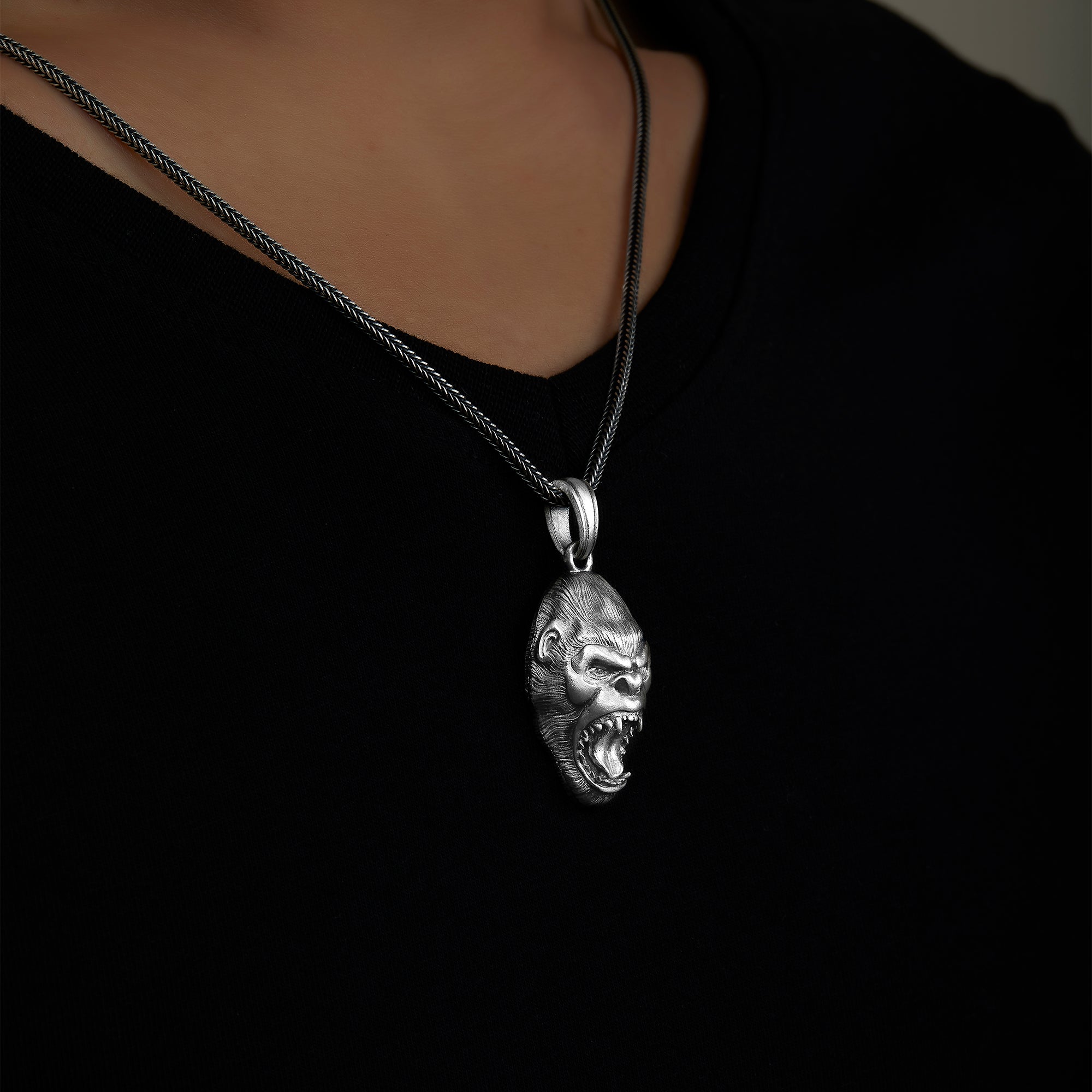 Gorilla Head Necklace on the neck preview