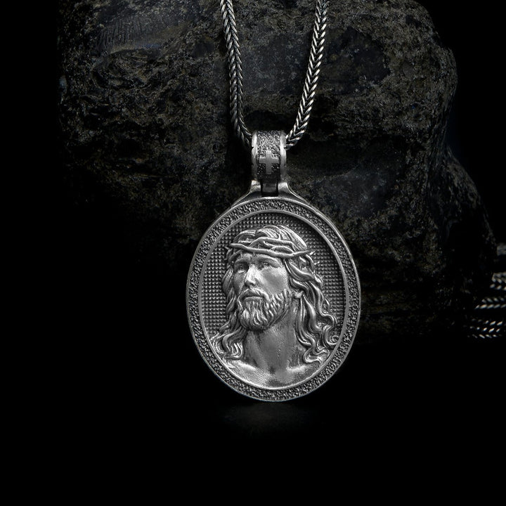 handmade sterling silver Jesus Head Necklace