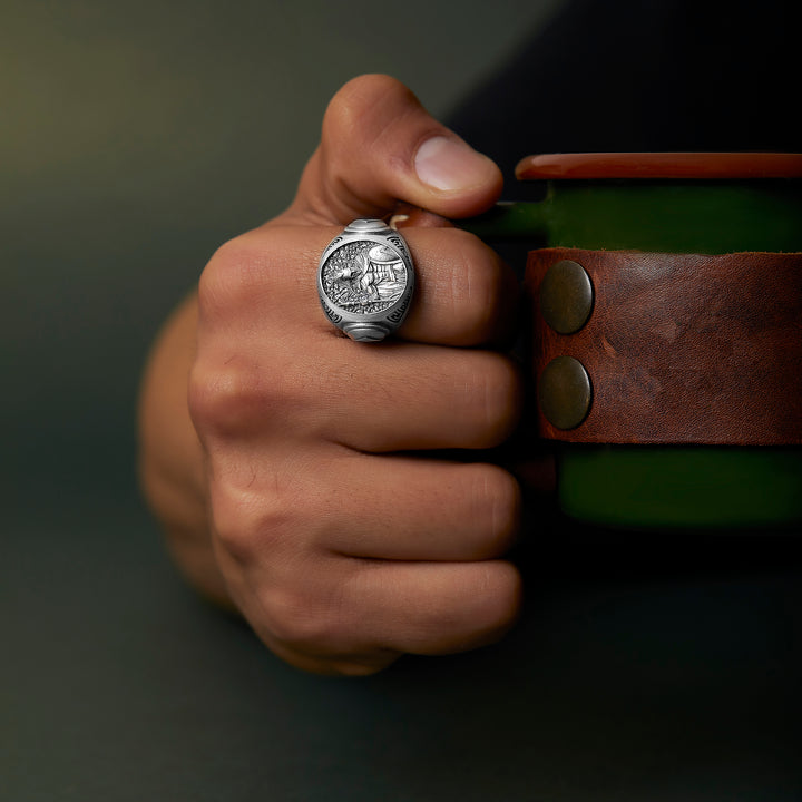 handmade sterling silver Leonidas Spartan Warrior Ring on the hand preview