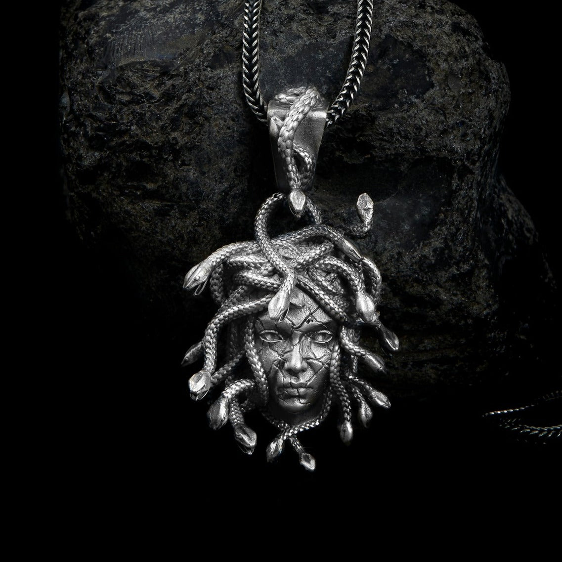 handmade sterling silver Medusa Snake Head Necklace