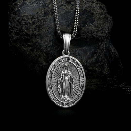 Polished 925 Sterling Silver Large Miraculous Virgin Mary Pendant Necklace,  3 Sizes - Walmart.com