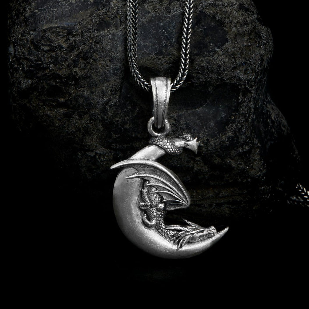 handmade sterling silver Moon Dragon Necklace