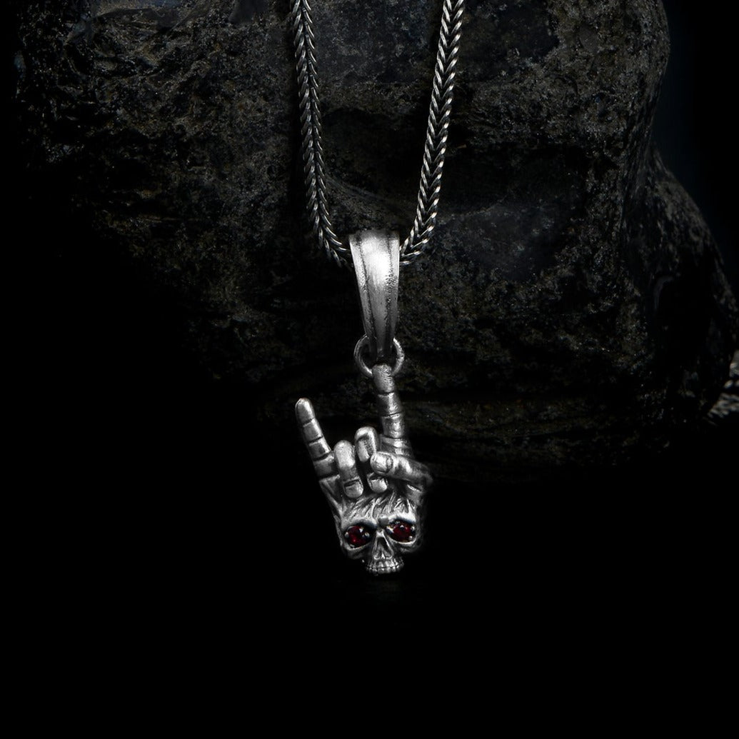 handmade sterling silver Rock Skull Necklace