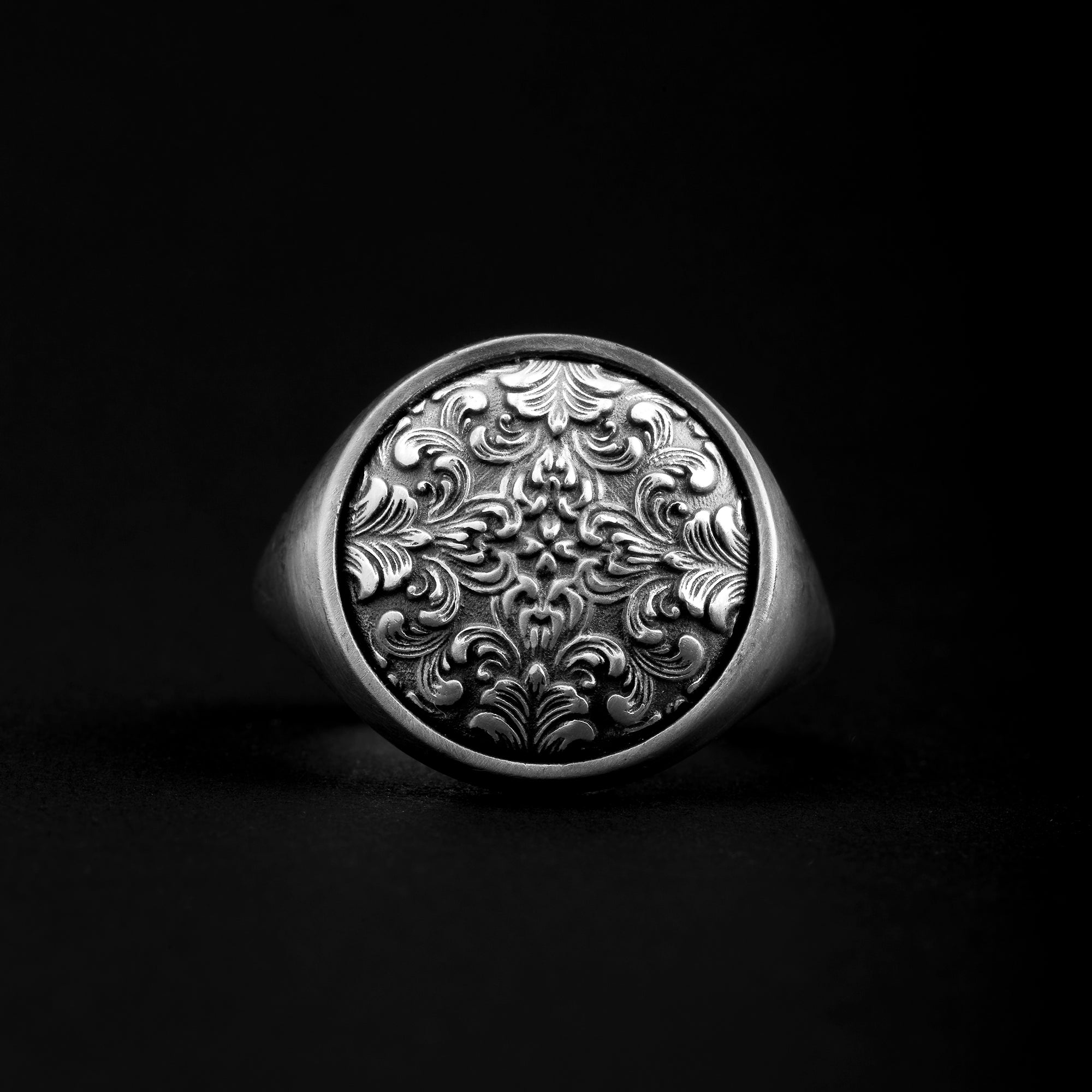 handmade sterling silver Rococo Floral Signet Ring