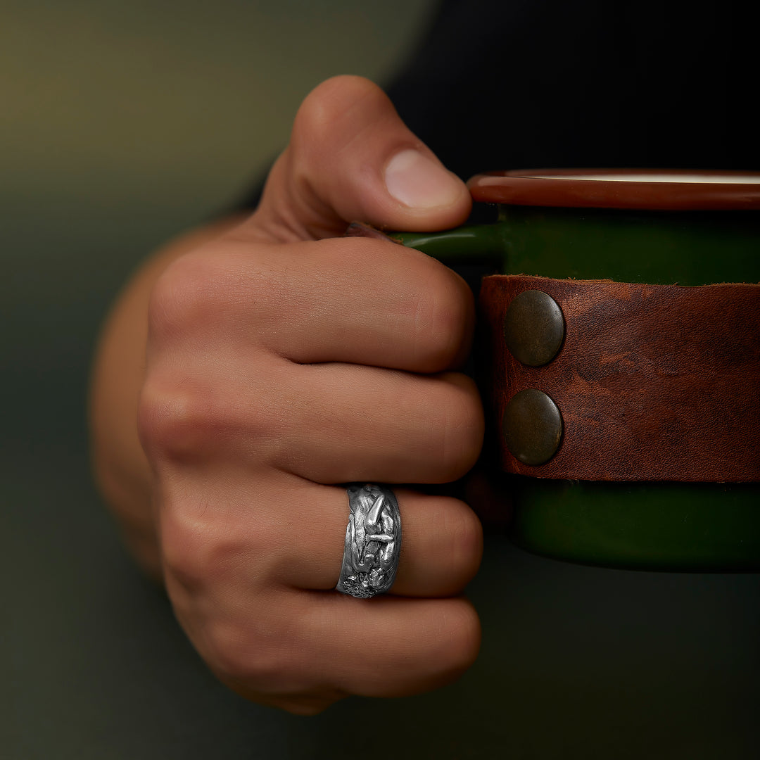 handmade sterling silver Romantic Lovers Ring on the hand preview