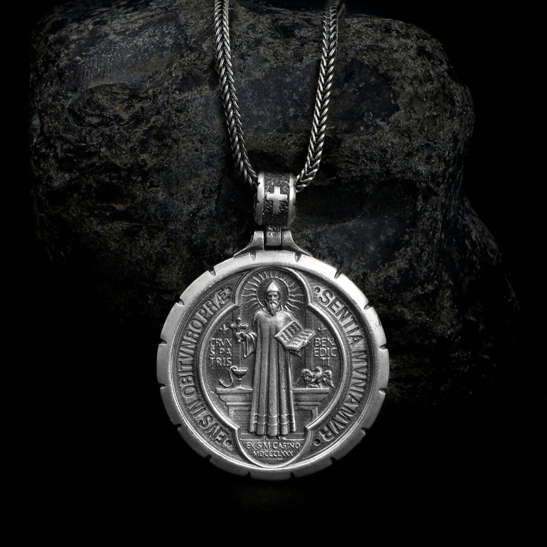 sterling silver Saint Benedict Necklace, religious, faith, christian.
