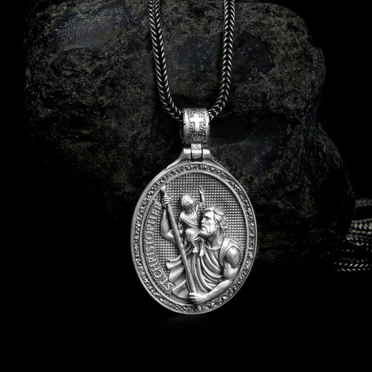 Luxury S925 Silver Vintage Pendant St. Christopher Protects American Men  and Women Metal Necklace Jewelry | Wish