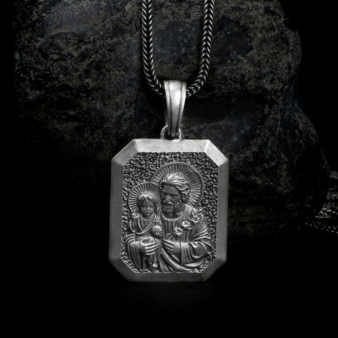 sterling silver Saint Joseph Necklace, humility and hard work.