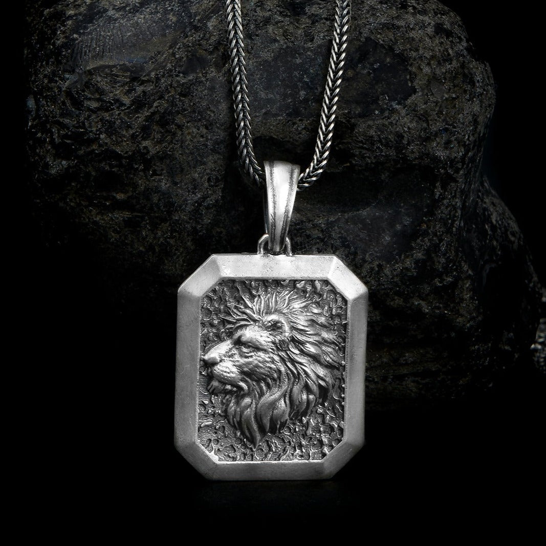 handmade sterling silver Square Lion Head Necklace