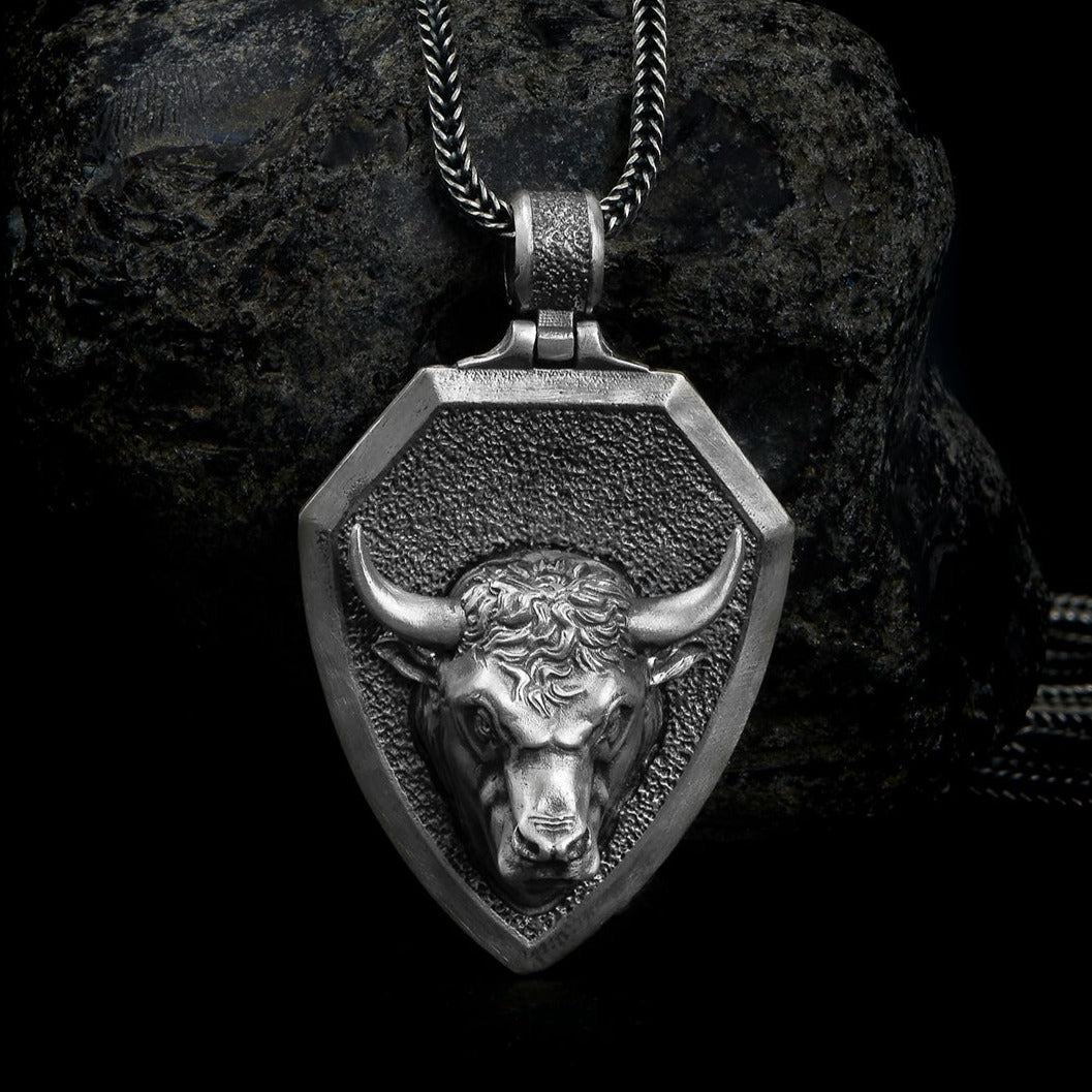 handmade sterling silver Taurus Bull Head Necklace