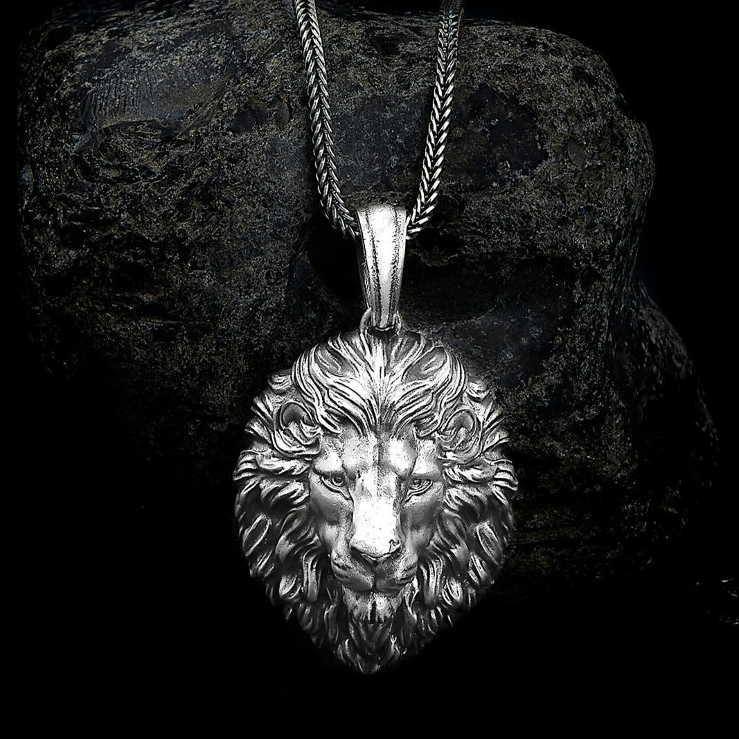 handmade sterling silver Wild Lion Head Necklace