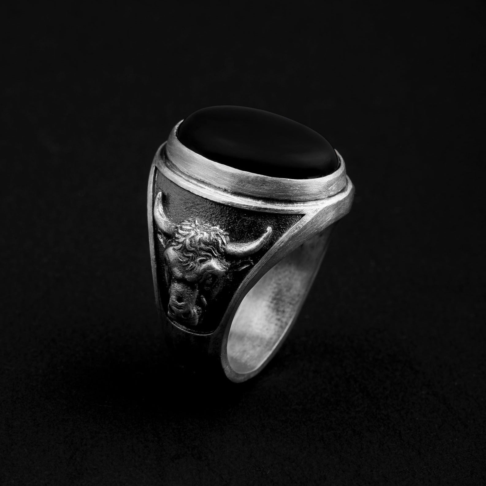 handmade sterling silver Taurus Bull Onyx Gemstone Ring