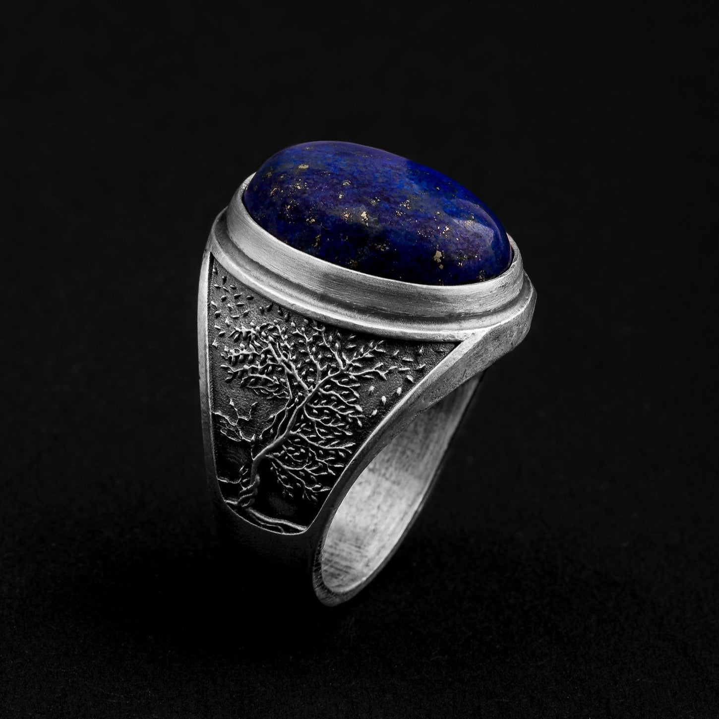 handmade sterling silver Tree Of Life Lapis Gemstone Ring