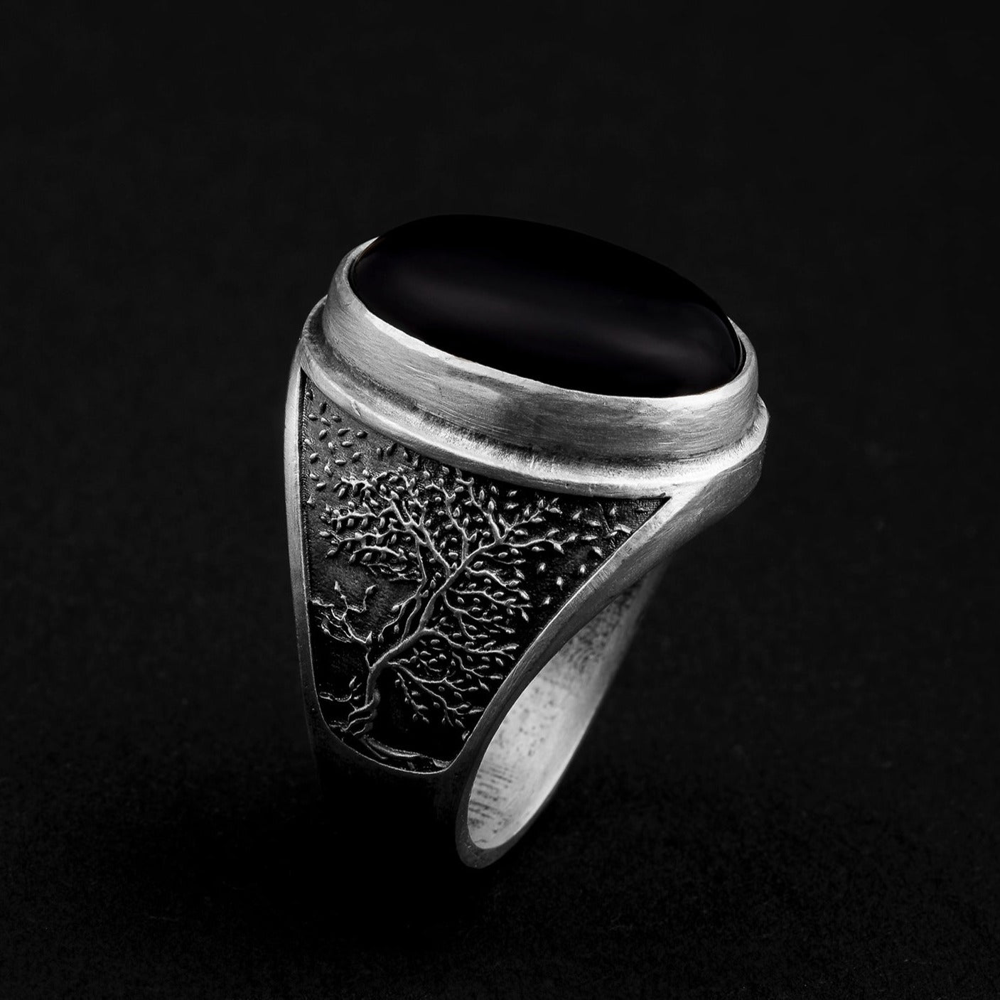 handmade sterling silver Tree Of Life Onyx Gemstone Ring