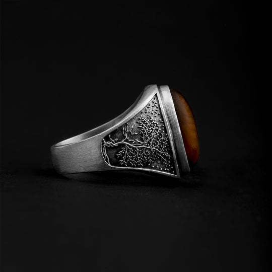 Italian Silver Mens Ring Brown | The Gold Store