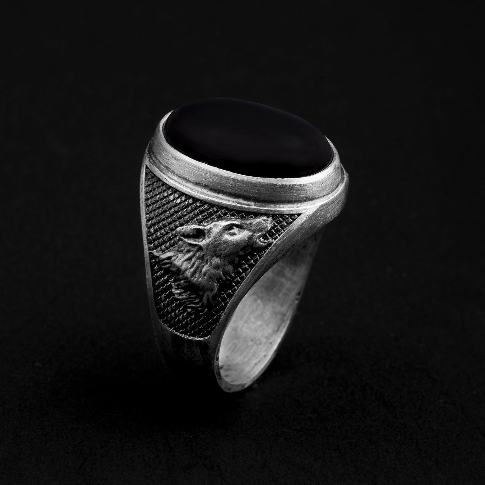 handmade sterling silver Wolf Onyx Gemstone Ring