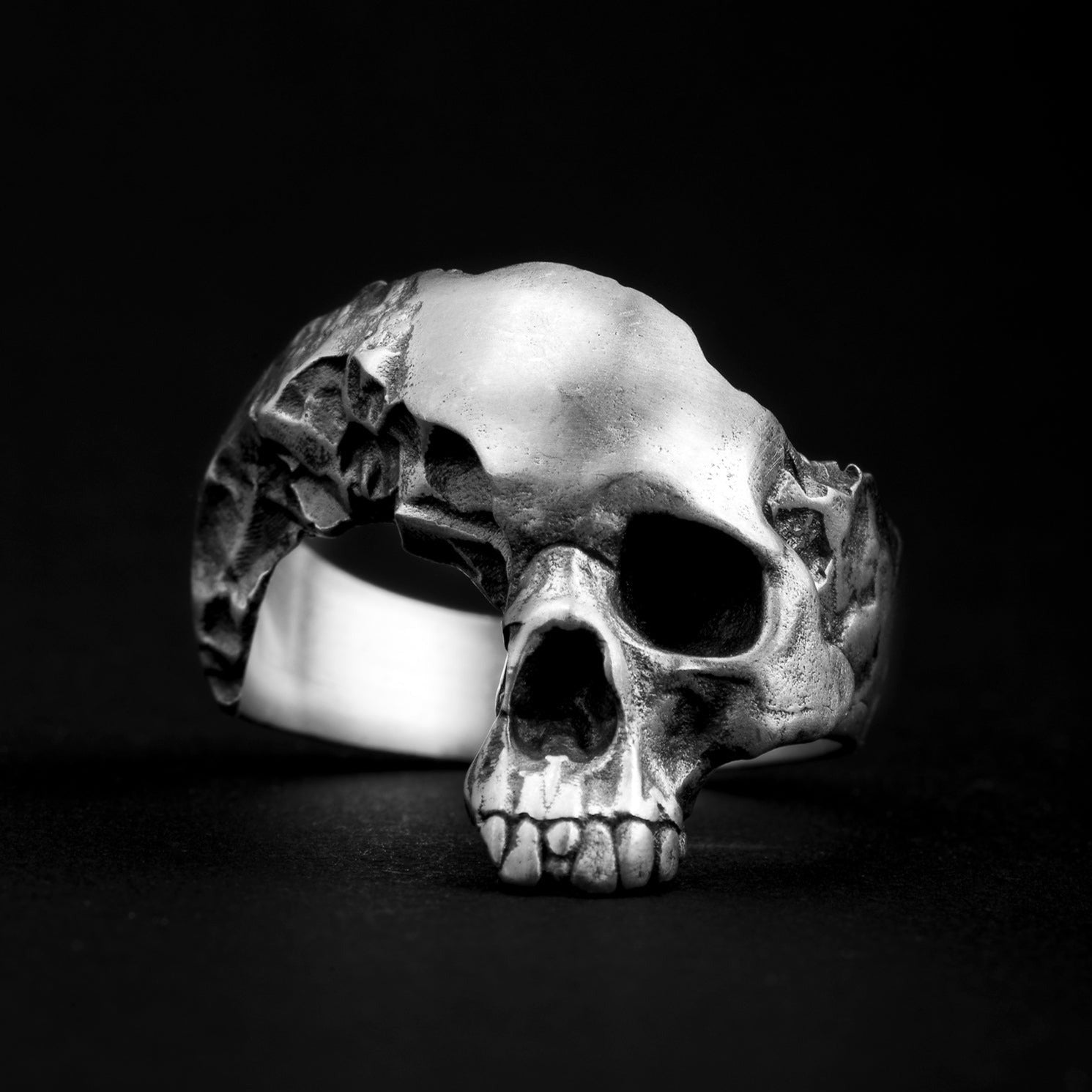 handmade sterling silver Wounded Skull Head Ring
